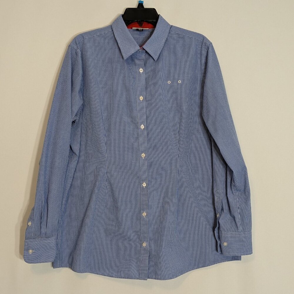DOC & AMELIA BY Cintas Blue/White Gingham Check Long Sleeve Button Shirt Size XL